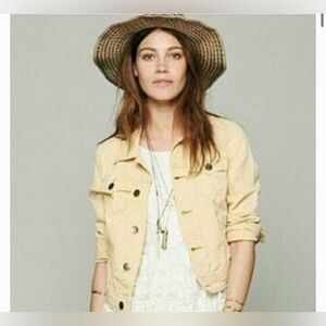 Free People Rumors Distressed  Yellow Denim Jean Jacket Sz 2